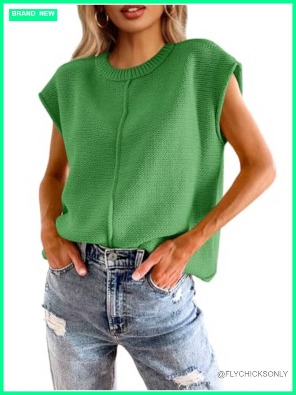 Womens Sweater Vest Cap Sleeve Crewneck Pullover Loose Knit Top